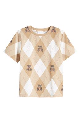 burberry Kids' Cedar Bear Argyle Print T-Shirt in Soft Fawn Ip Pat