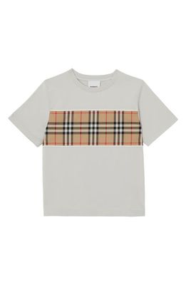 burberry Kids' Cedar Check Panel Cotton T-Shirt in Soft Silver Grey