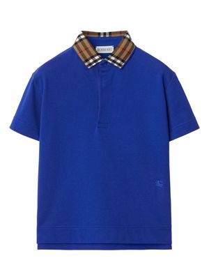 Burberry Kids check-collar cotton polo shirt - Blue