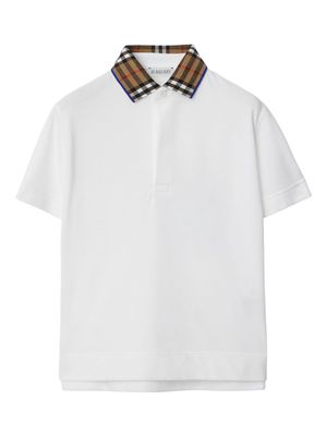 Burberry Kids check-collar cotton polo shirt - White