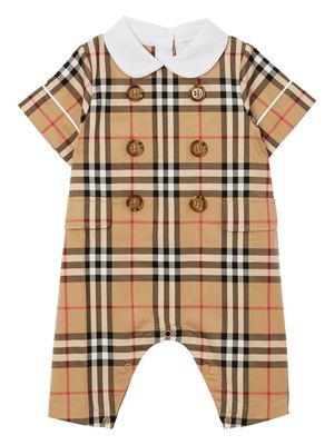 Burberry Kids check-pattern stretch-cotton romper - Brown