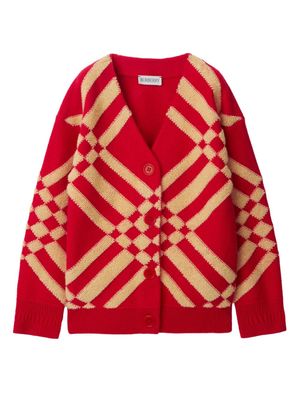 Burberry Kids check-print wool-cashmere cardigan - Red