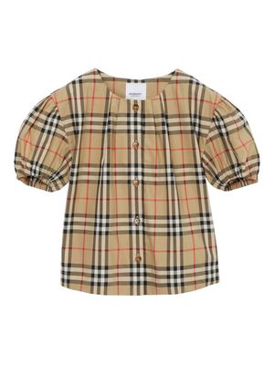 Burberry Kids Check Stretch Cotton Twill Blouse - Brown