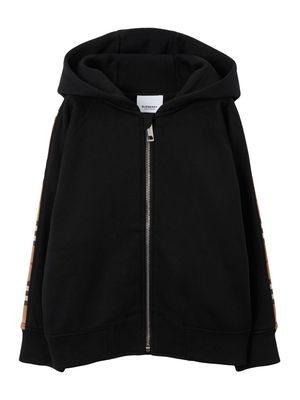 Burberry Kids Check stripe zipped hoodie - Black