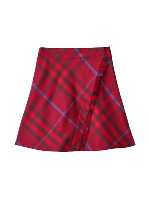 Burberry Kids checked A-line wool skirt - Red