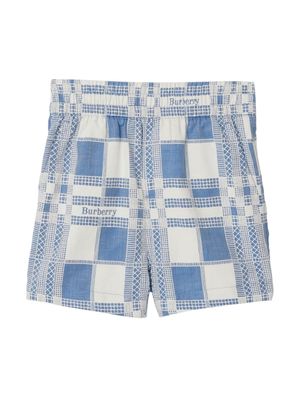 Burberry Kids checked cotton shorts - Blue