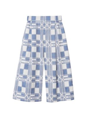 Burberry Kids checked wide-leg cotton trousers - Blue