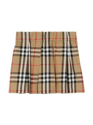 Burberry Kids checkered pleated cotton skirt - Neutrals
