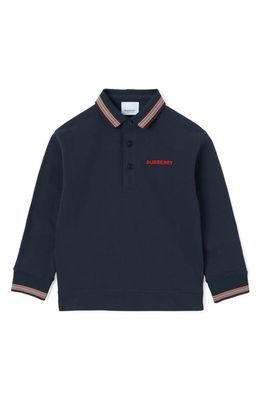 burberry Kids' Christo Embroidered Logo Cotton Polo in Midnight