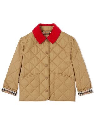 Burberry Kids corduroy-collar quilted jacket - Neutrals