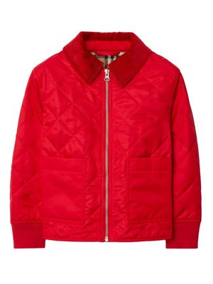 Burberry Kids corduroy-collar quilted jacket - Red