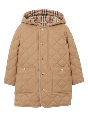 Burberry Kids diamond-quilted hooded coat - Brown