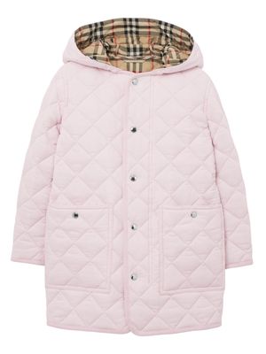 Burberry Kids diamond-quilted hooded padded coat - Pink