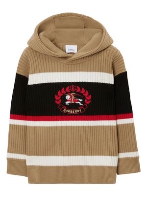 Burberry Kids EKD embroidered knit hoodie - Brown