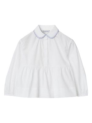 Burberry Kids EKD-embroidered peplum blouse - White