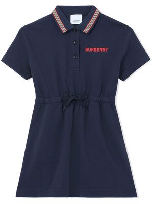Burberry Kids embroidered-logo polo shirt dress - Blue