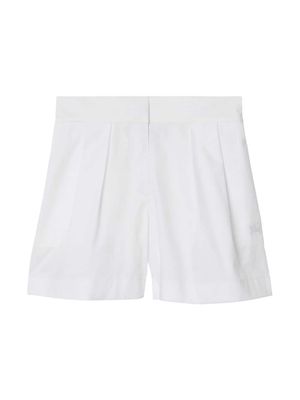 Burberry Kids Equestrian Knight-embroidered pleated cotton shorts - White