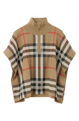 burberry Kids' Ginny Pixel Check Wool Blend Poncho in Archive Beige Ip Chk