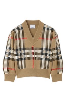 burberry Kids' Holly Basketweave Check Wool Blend Sweater in Archive Beige Ip Chk