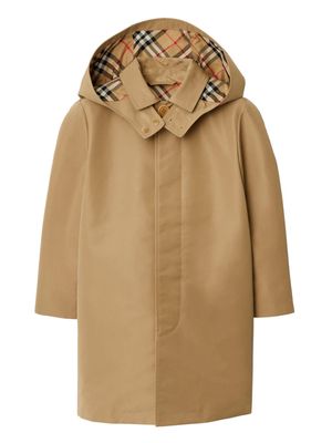 Burberry Kids hooded check-lined trench coat - Brown