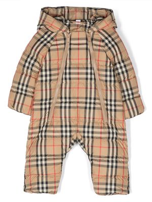 Burberry Kids hooded plaid-check pattern romper - Neutrals