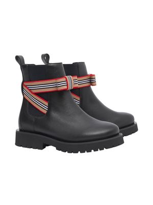 Burberry Kids Icon Stripe leather Chelsea boots - Black