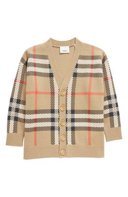 burberry Kids' Johnny Check Wool Blend Cardigan in Archive Beige Ip Chk