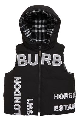 burberry Kids' Logan Reversible Hooded Down Quilted Vest in Black