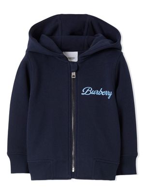 Burberry Kids logo-print cotton zip hoodie - Blue