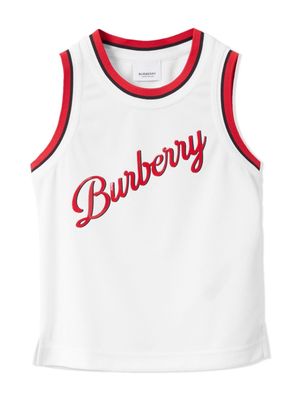 Burberry Kids logo-print jersey mesh vest - White