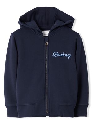 Burberry Kids logo-print zip-up cotton hoodie - Blue