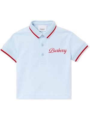 Burberry Kids logo script cotton piqué polo shirt - Blue