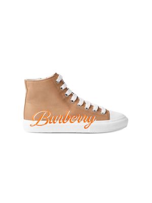 Burberry Kids Logo Script Gabardine High-top Sneakers - Neutrals