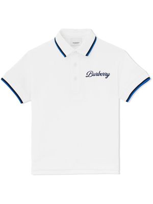 Burberry Kids logo script-print cotton piqué polo shirt - White