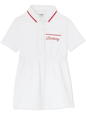 Burberry Kids logo script-print piqué polo shirt dress - White