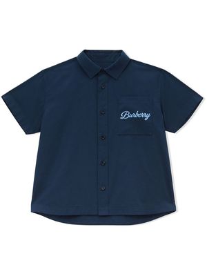 Burberry Kids logo script-print stretch cotton shirt - Blue