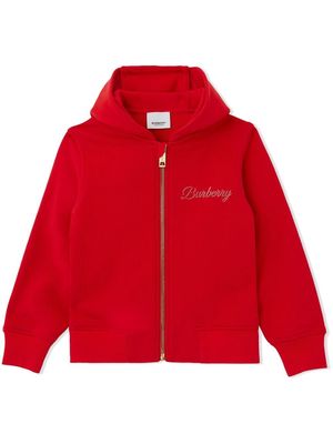 Burberry Kids logo script-print zipped hoodie - Red
