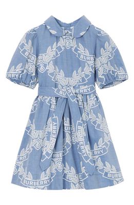 burberry Kids' Mariele Cotton Chambray Dress in Pale Blue Ip Pat