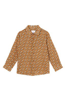 burberry Kids' Nevin Monogram Print Cotton & Silk Button-Up Shirt in Bright Orange Ip Ptn
