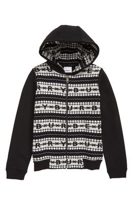 burberry Kids' Niko Cotton Blend Zip Front Sweater in Black/White Ip Pattern