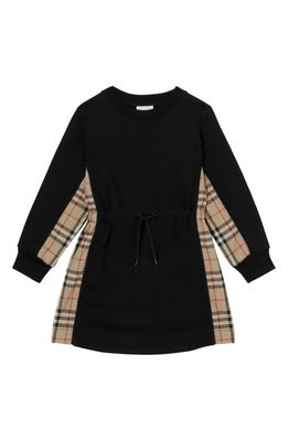 burberry Kids' Nolen Check Long Sleeve French Terry Sweatshirt Dress in Black