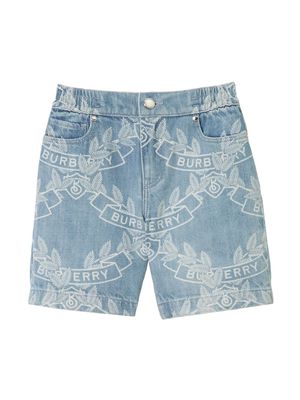 Burberry Kids Oak Leaf Crest print denim shorts - Blue