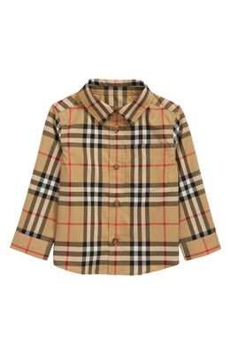 burberry Kids' Owen Archive Check Stretch Cotton Shirt in Archive Beige Ip Chk