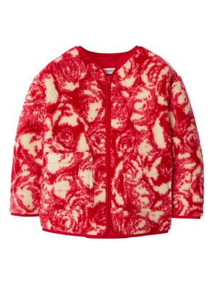 Burberry Kids rose-print fleece collarless jacket - Red