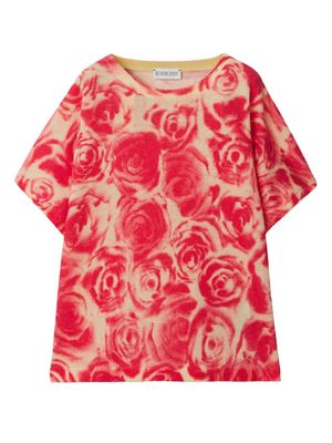 Burberry Kids rose-print linen-cotton T-shirt - Red