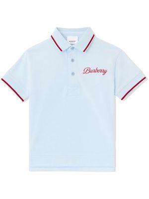 Burberry Kids script logo-print cotton piqué polo shirt - Blue