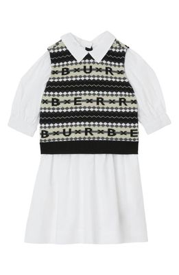 burberry Kids' Sibilla Mixed Media Layered Look Dress in White