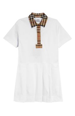Burberry Kids' Sigrid Check Trim Cotton Pique Polo Dress in White