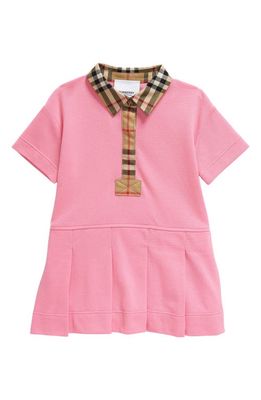 burberry Kids' Sigrid Pleated Check Trim Piqué Polo Dress in Bubblegum Pink