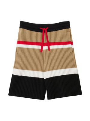 Burberry Kids striped wool drawstring shorts - Black